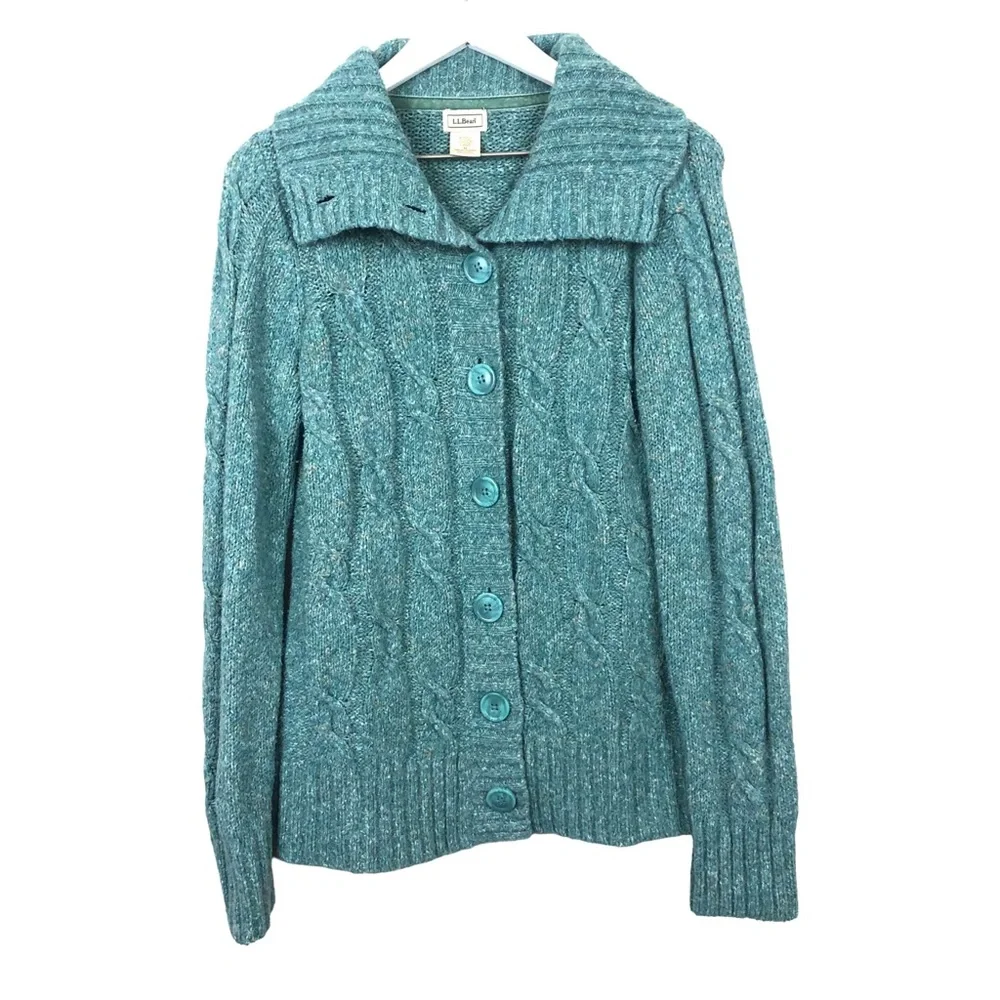 L.L. Bean Wool Blend Cable Knit Cardigan Sweater - Picture 1 of 8